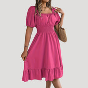 Smocked waist puff sleeve midi dress