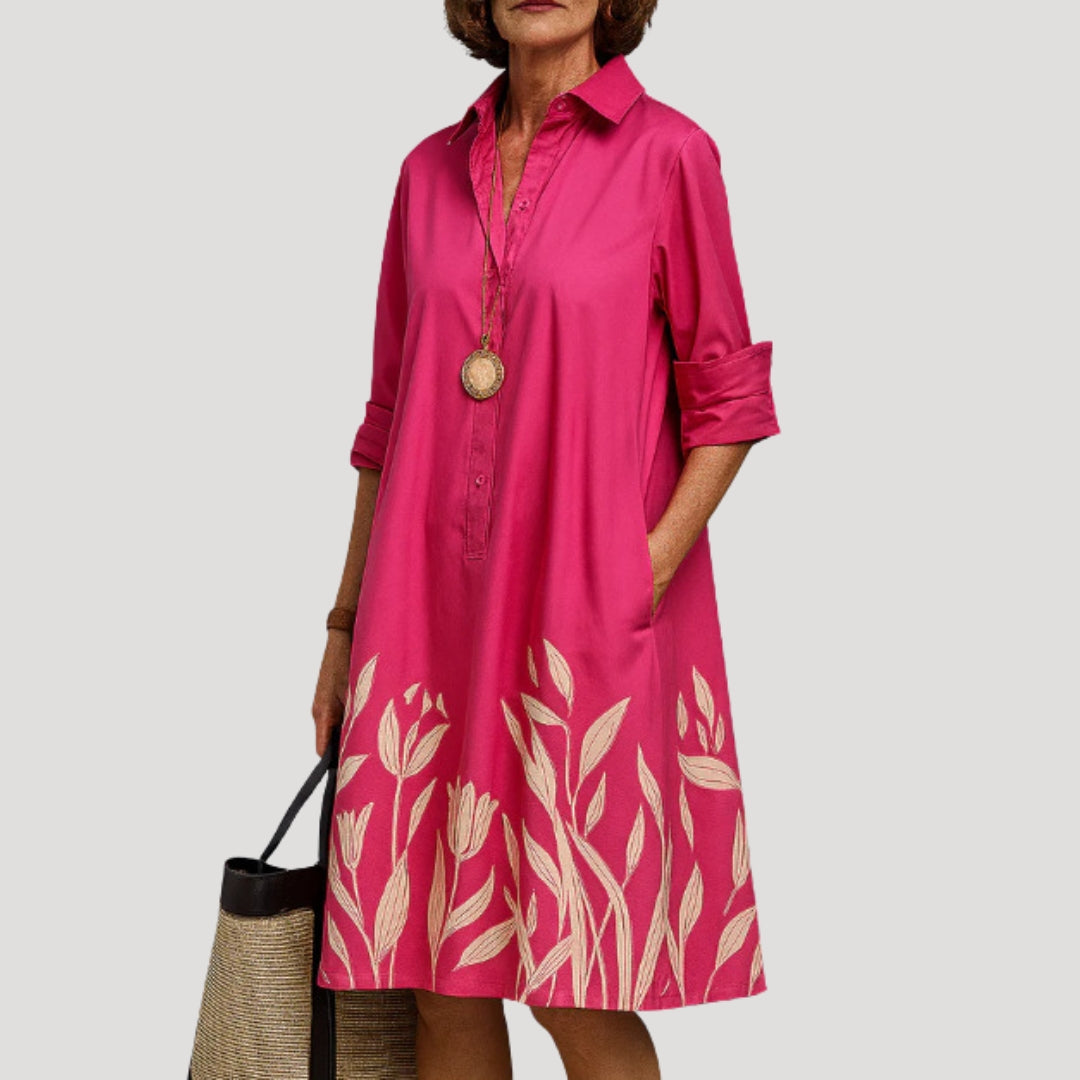 Women’s long sleeve button front midi shirt dress