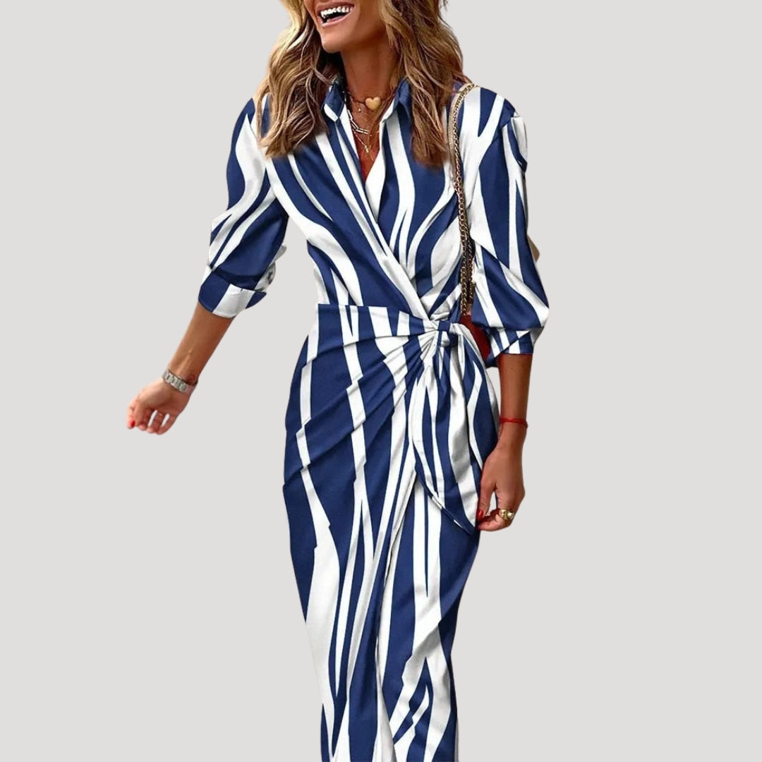 Women’s printed wrap midi long sleeve dress