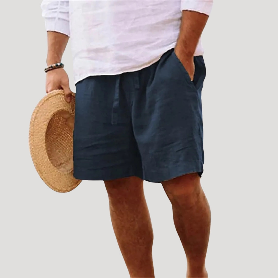Men’s casual elastic waist drawstring linen shorts
