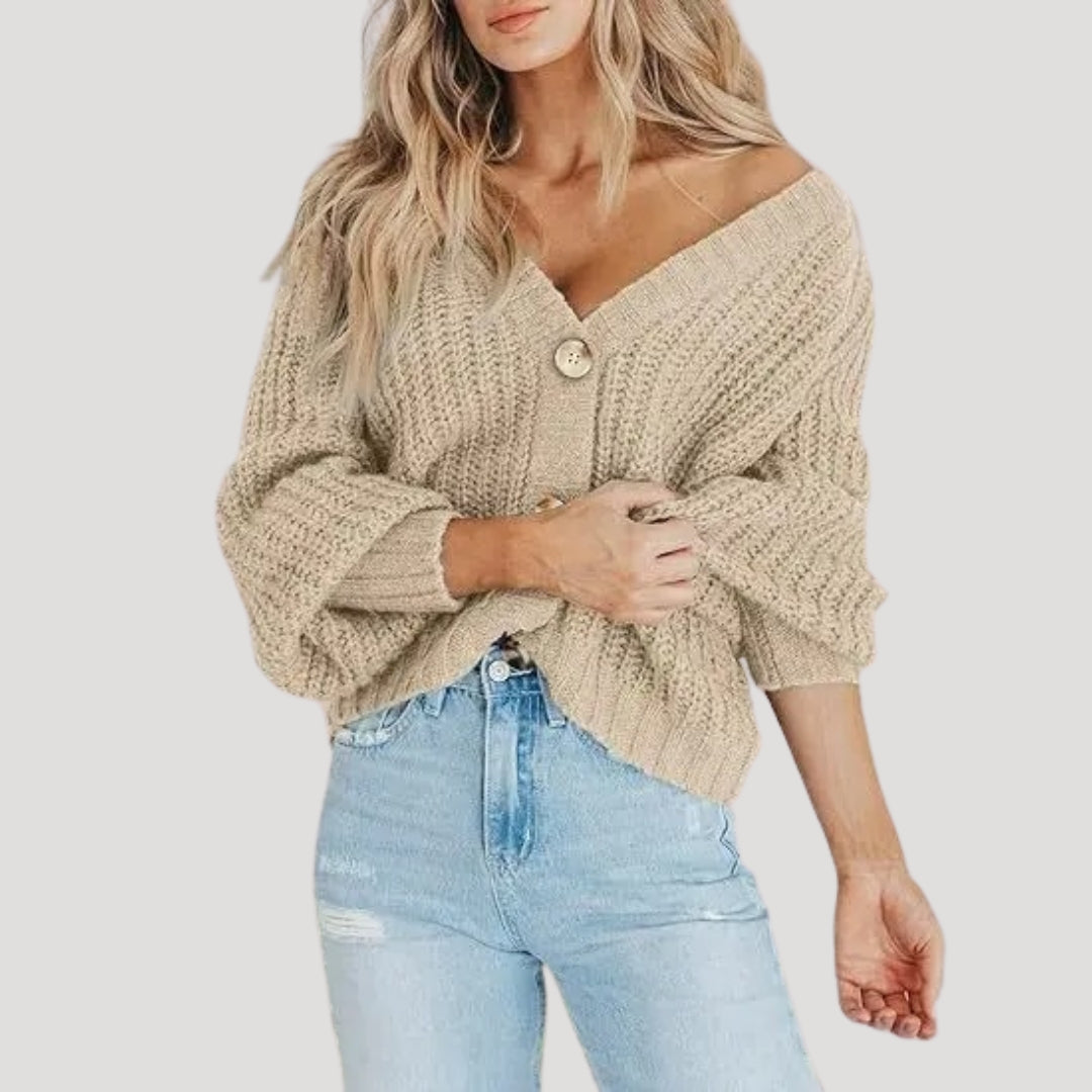 Women chunky knit button cardigan