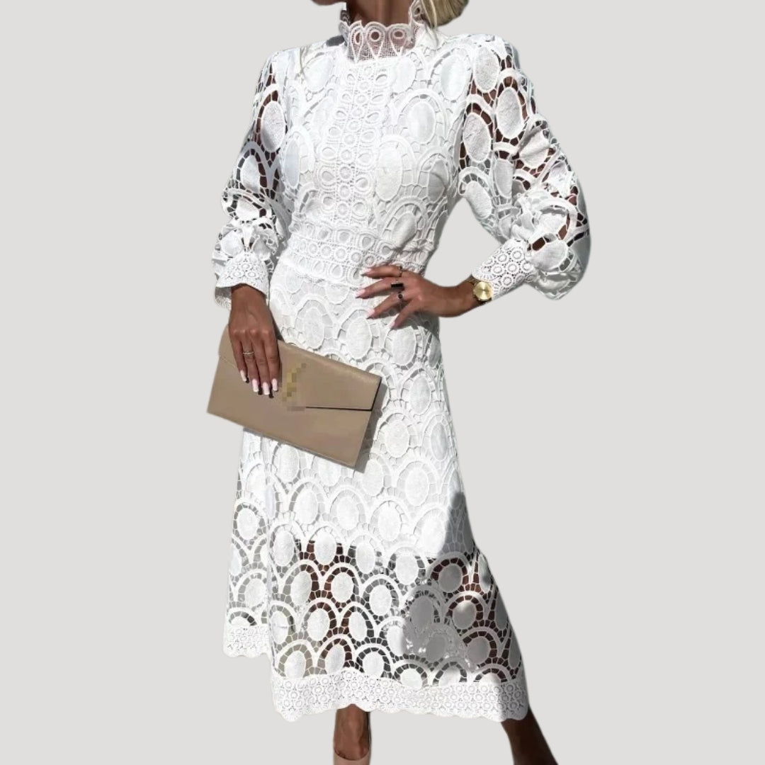 Women’s lace midi wedding guest dress long sleeve