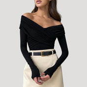 Women's off-shoulder ruched long-sleeve top