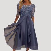 Women’s long sleeve lace chiffon midi dress