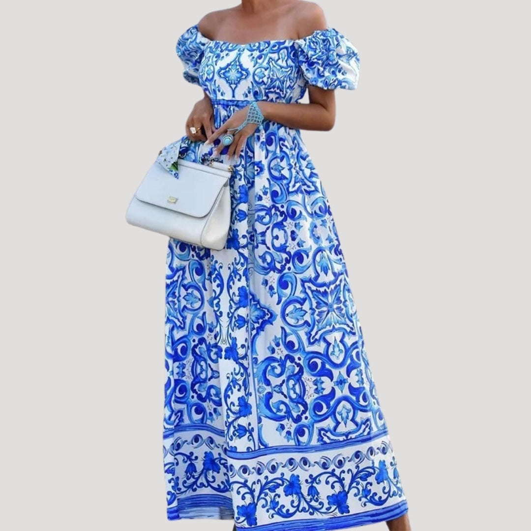 Women’s off shoulder summer puff sleeve maxi dress