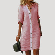 Women’s linen long sleeve button knee length shirt dress