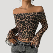 Leopard print off-shoulder top