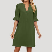 Women’s v neck short sleeve midi shift dress
