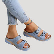 Women’s buckle walking slip on flat sandals