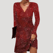 Women’s long sleeve v neck sequin mini dress