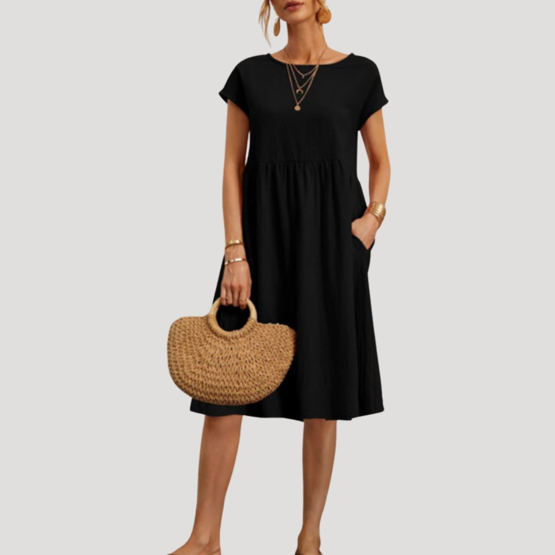 Women’s short sleeve summer midi dress with pockets