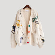 Women colorful embroidered knit cardigan