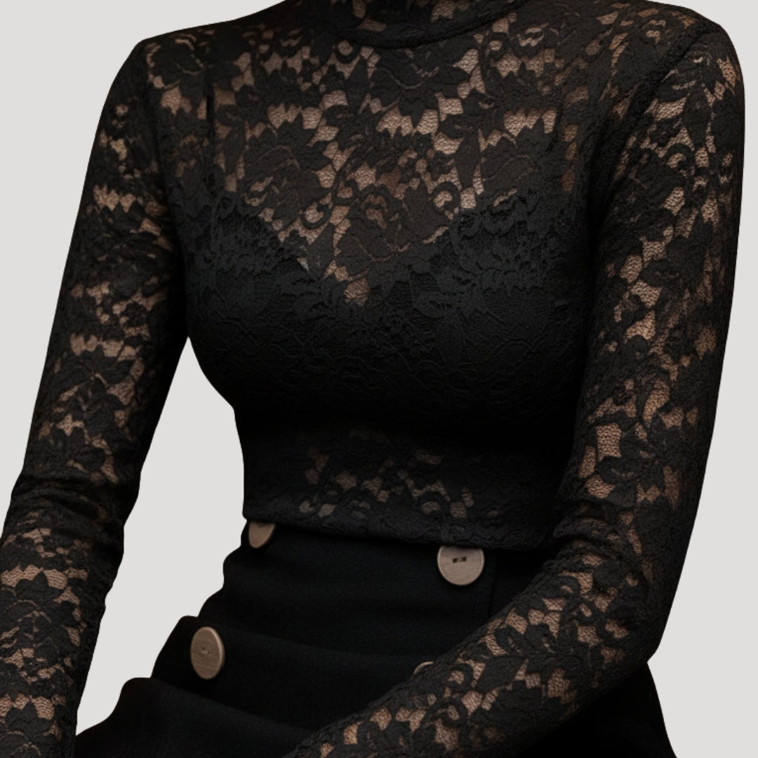 Women's spring high neck lace top