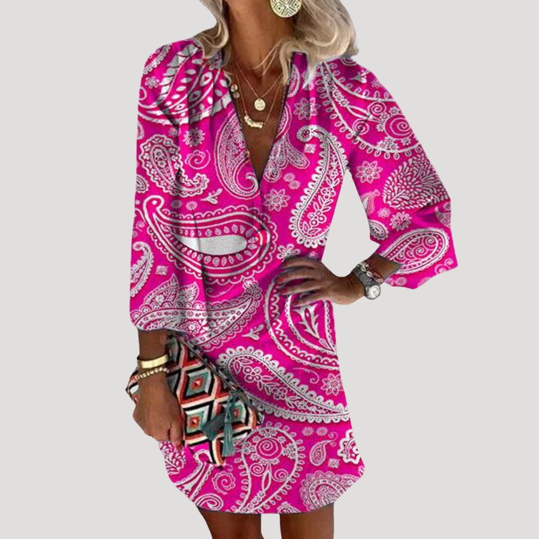 Women’s printed v neck tunic mini dress