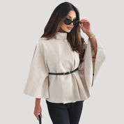 Women belted cape poncho coat