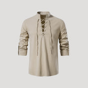 Men’s cotton lace up long sleeve shirt