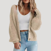 Women chunky knit button cardigan