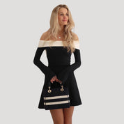 Off-shoulder long-sleeve skater dress