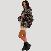 Women’s zip-up leopard print oversized jacket