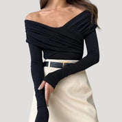 Women's off-shoulder ruched long-sleeve top