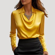 Women’s satin cowl neck long sleeve blouse