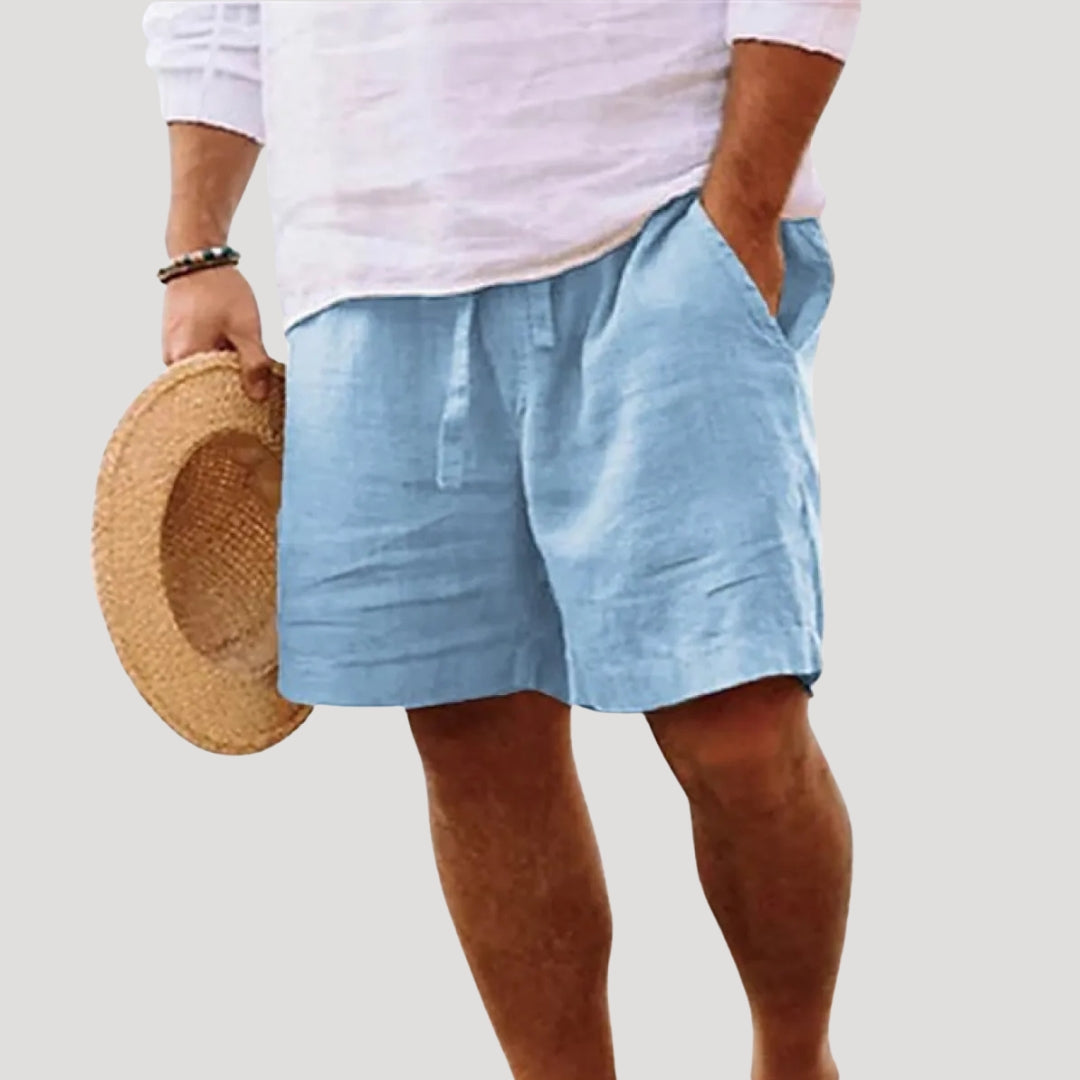 Men’s casual elastic waist drawstring linen shorts