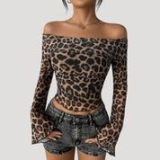 Leopard print off-shoulder top