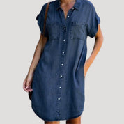 Women’s denim button front shirt midi dress