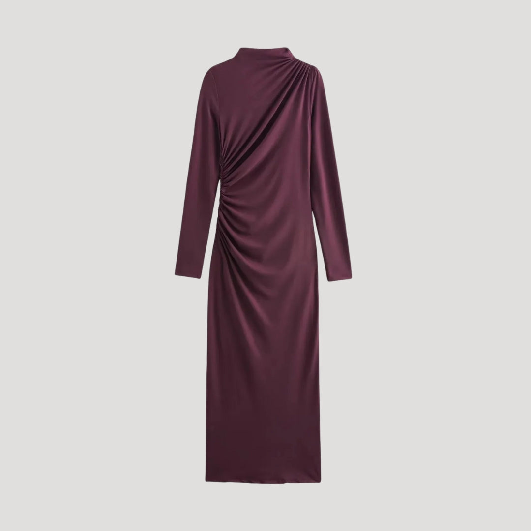 Women ruched long-sleeve midi dress