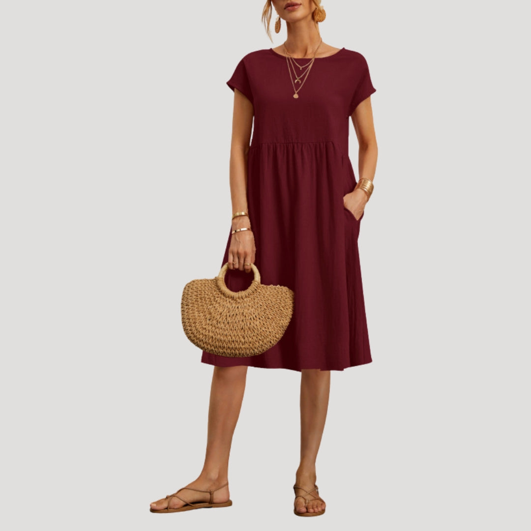 Women’s short sleeve summer midi dress with pockets