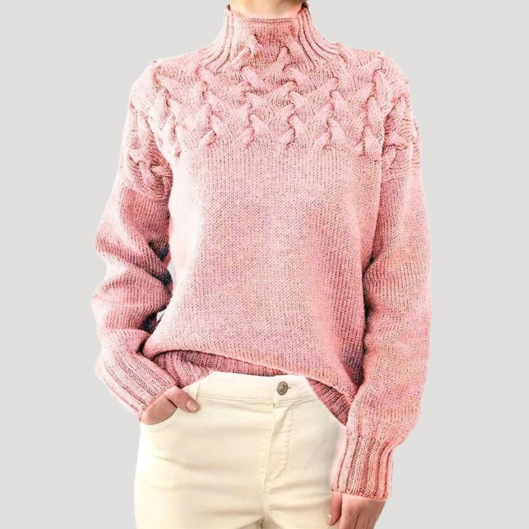 Women cable knit high-neck jumper