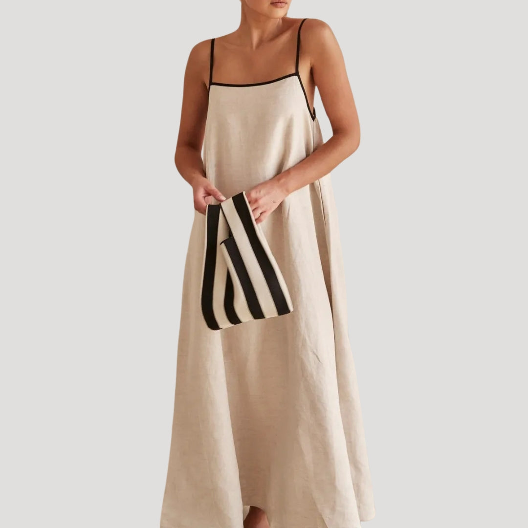 Linen contrast-trim maxi slip dress