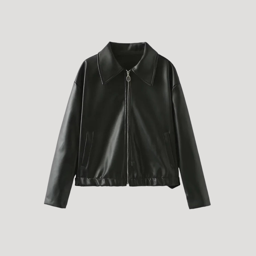 Women's faux leather zip up biker jacket