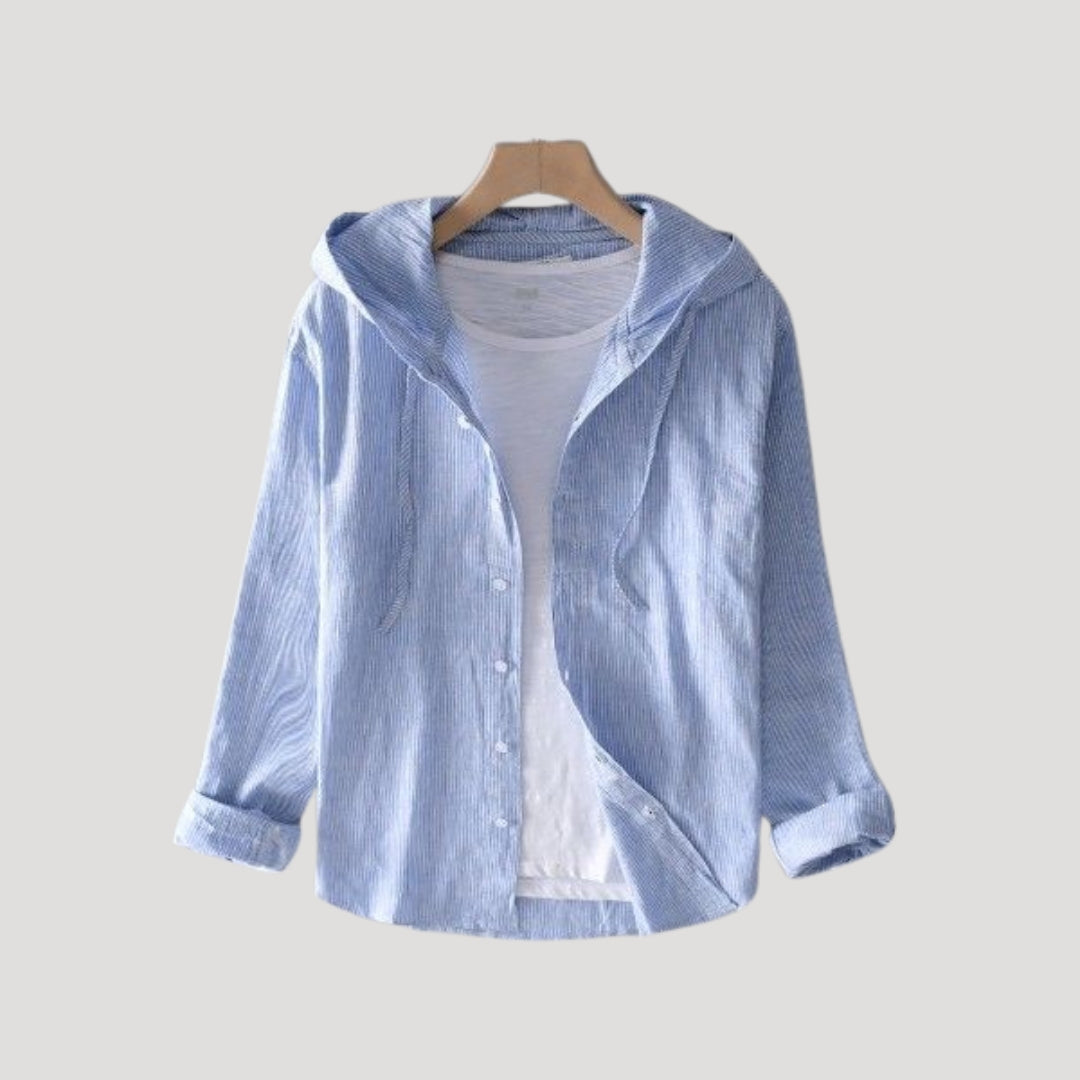 Women’s cotton long sleeve hooded button overshirt