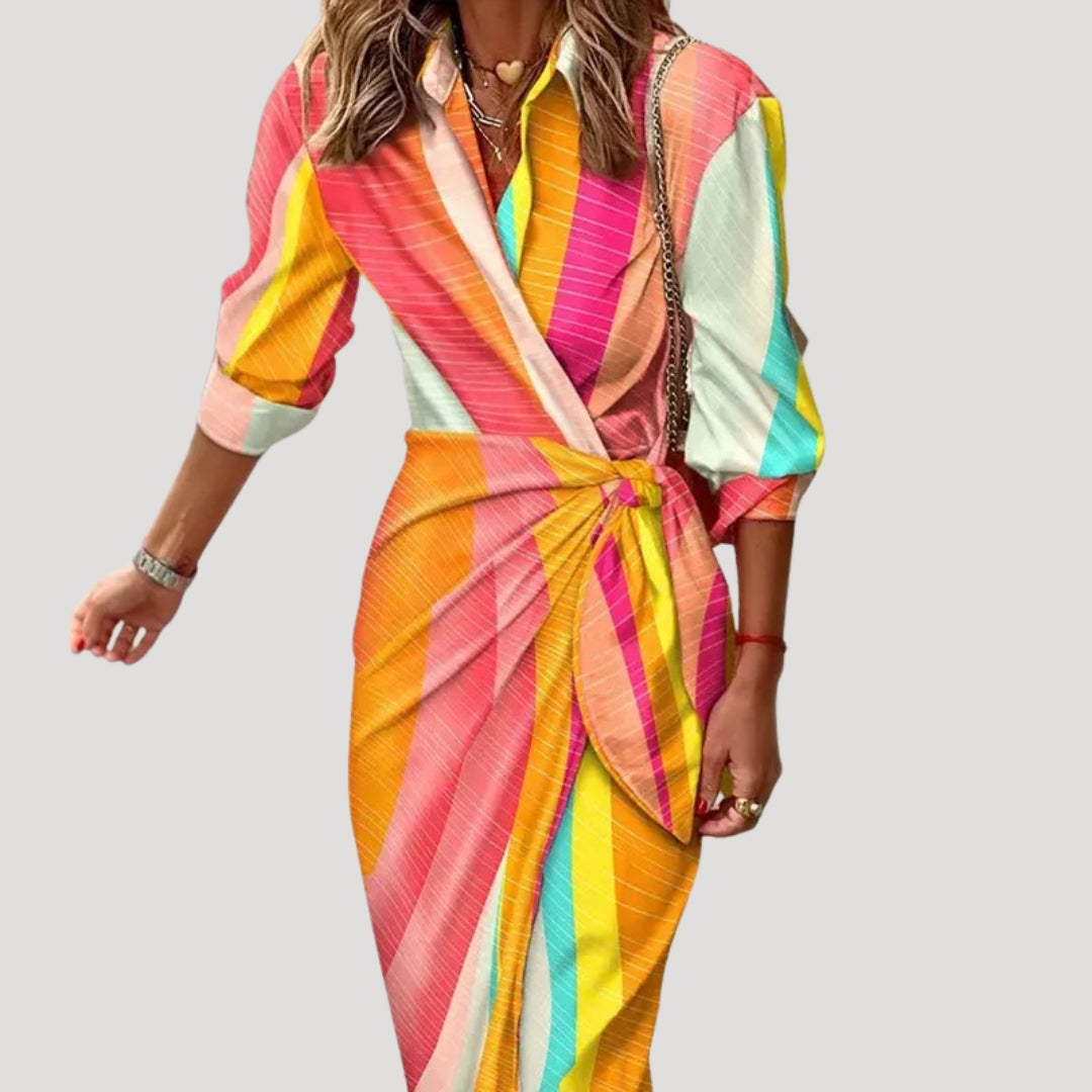 Women’s printed wrap long sleeve midi dress