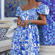 Women’s off shoulder summer puff sleeve maxi dress