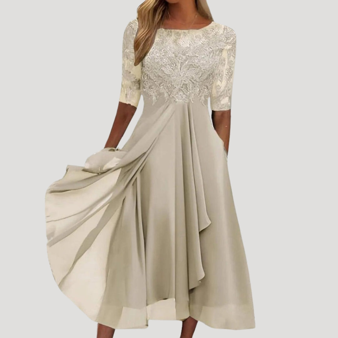 Women’s long sleeve lace chiffon midi dress