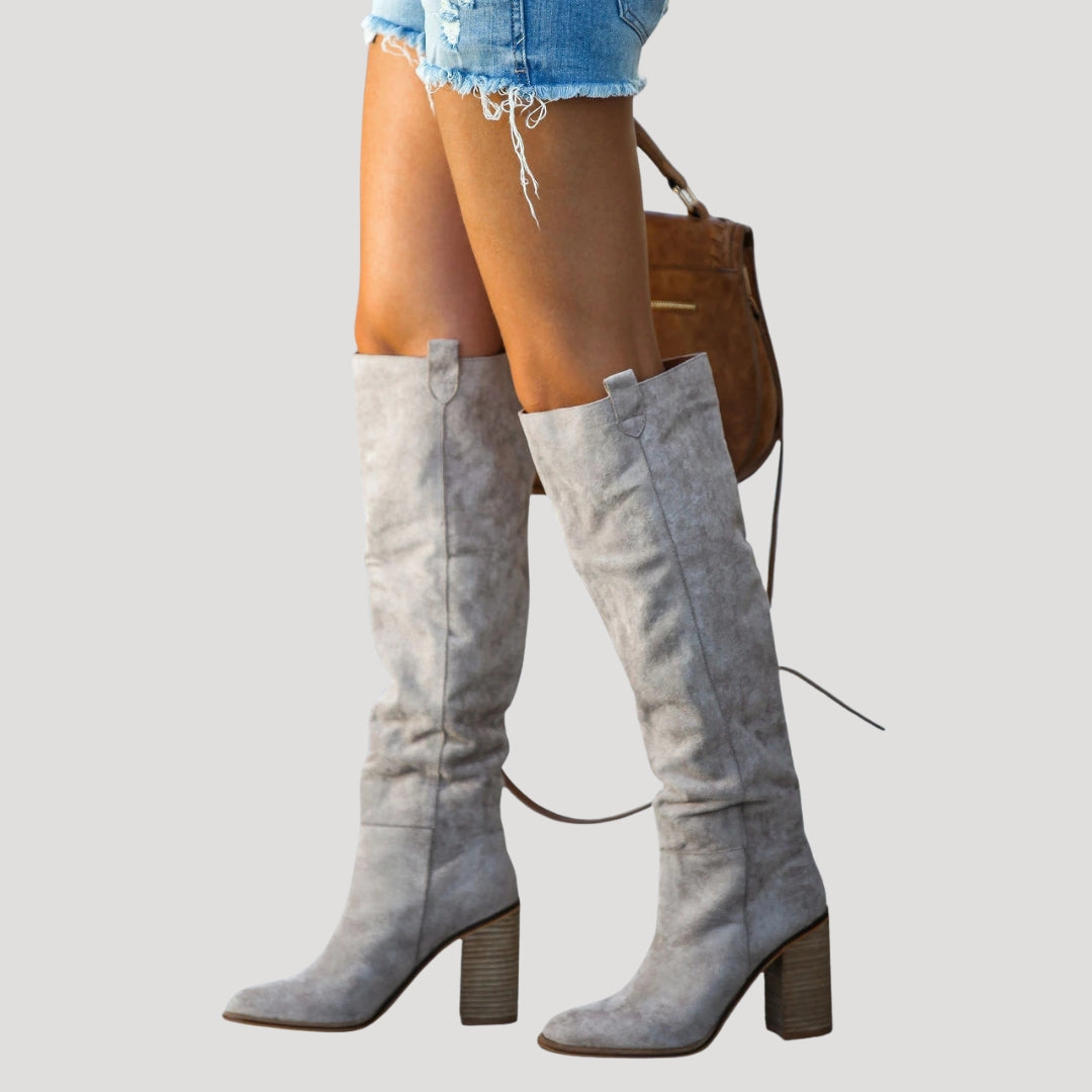 Women’s suede knee high block heel tall boots