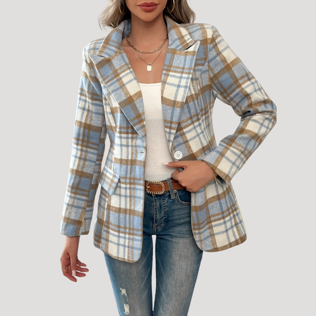 Classic plaid wool-blend blazer