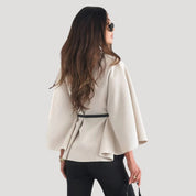 Women belted cape poncho coat