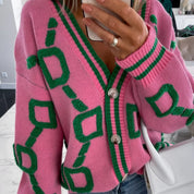 Women’s chunky knit oversized graphic button up cardigan