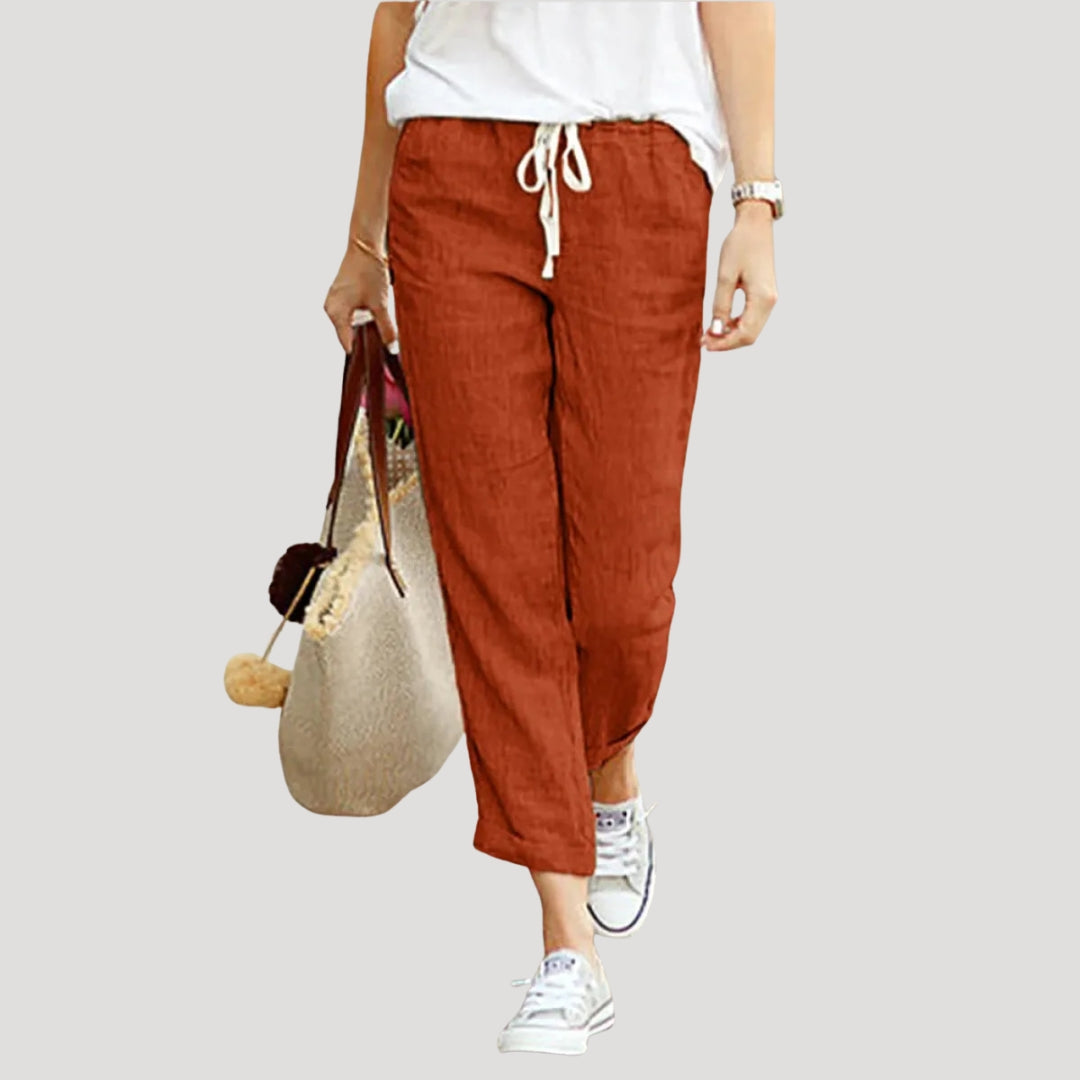 Women’s linen wide leg cropped drawstring trousers
