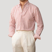 Men’s linen striped long sleeve button down shirt