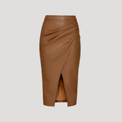 Women faux leather wrap skirt