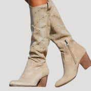 Women’s suede knee high block heel tall boots
