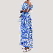 Women’s off shoulder summer puff sleeve maxi dress