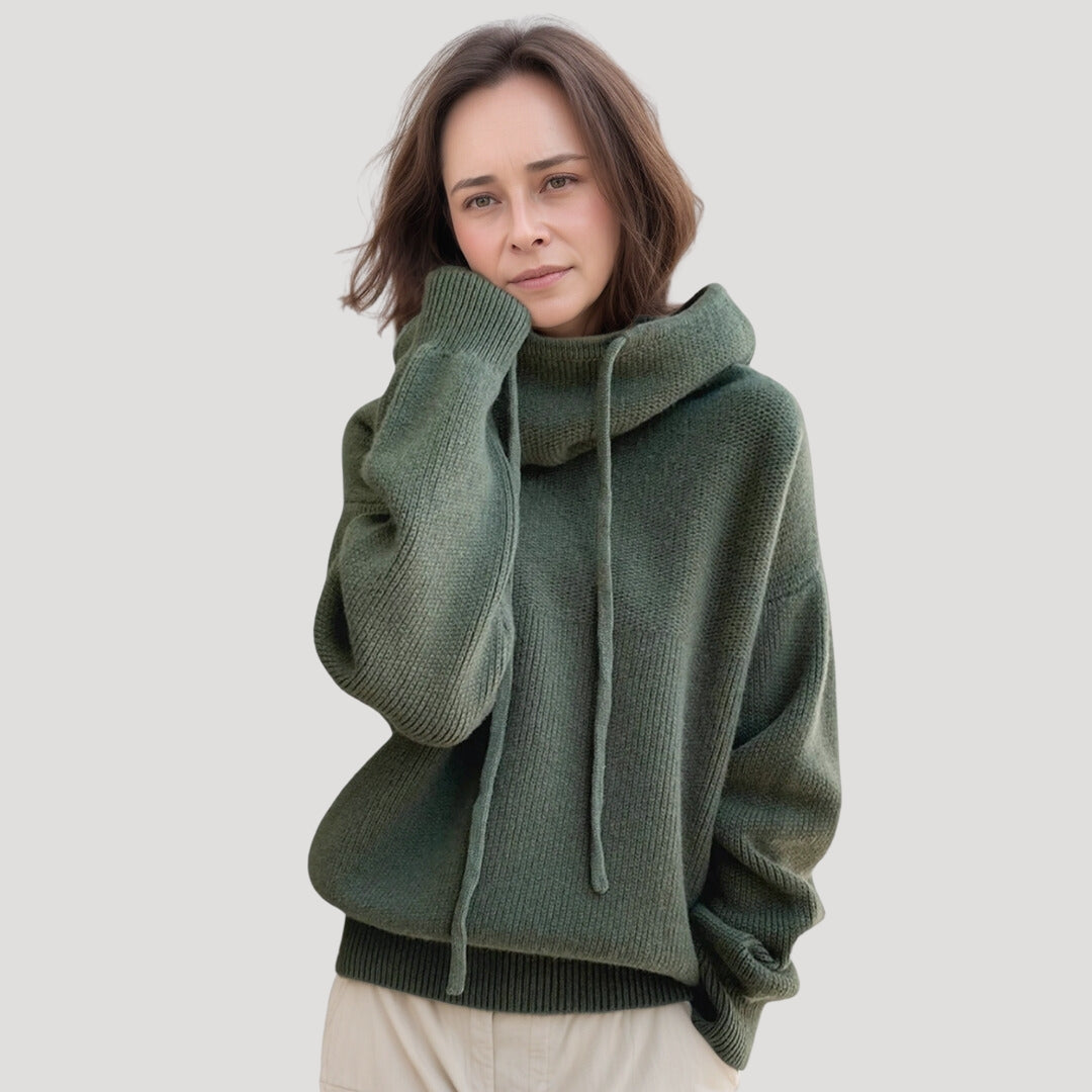 Cropped cowl neck knit hoodie