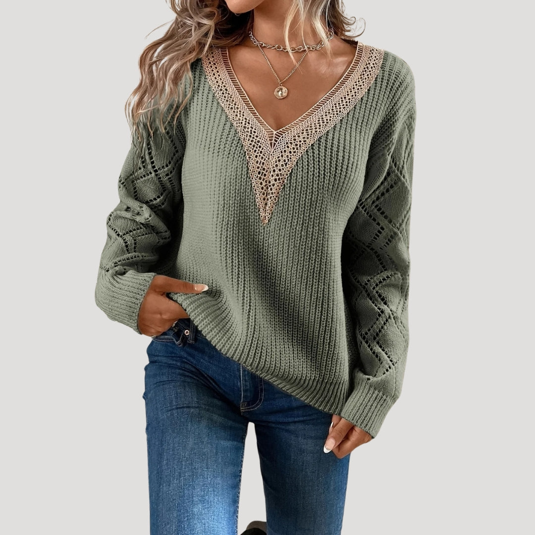 Women knitted lace detail sweater