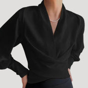 Women’s satin wrap long sleeve work blouse