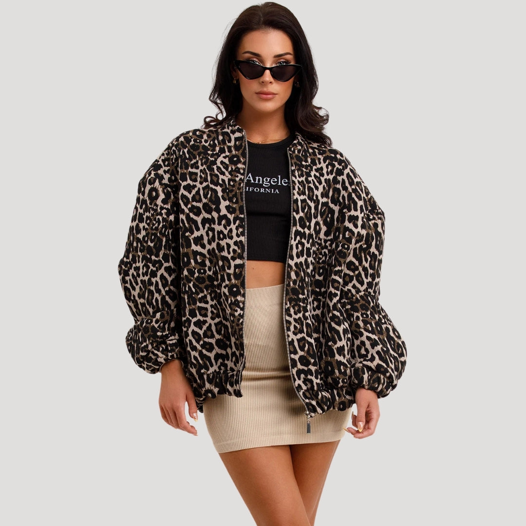 Women’s zip-up leopard print oversized jacket